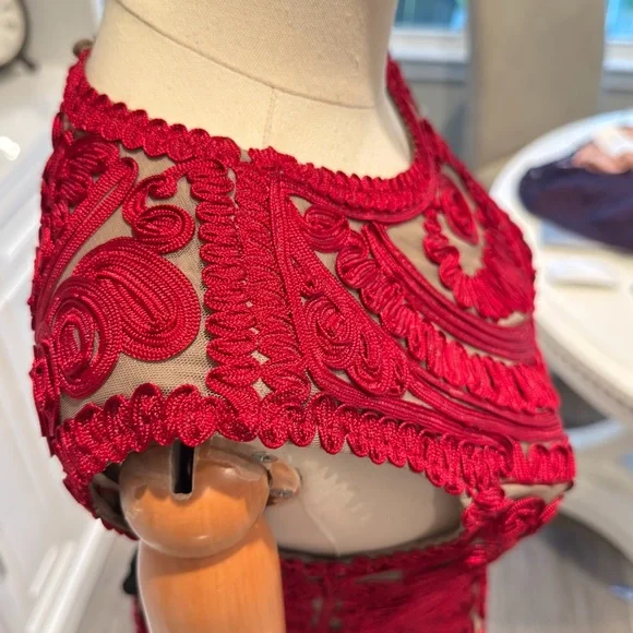 JS Collections Red Sequin Embellished Sheath Midi Dress - Picture 11 of 15